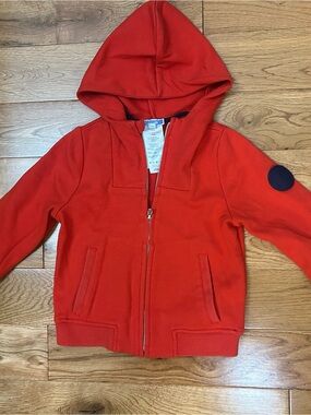 Jacadi Paris Boys 3A 96cm Red Hooded Full Zip Sweatshirt Jacket Cotton Blend